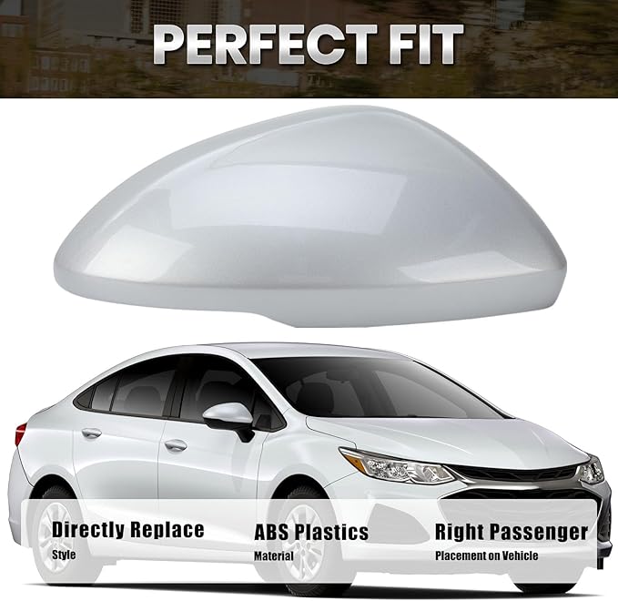 Right Passenger Side Mirror Cover Caps Compatible with Chevrolet Chevy Cruze 2017 2018 2019 Replacement Rear view Mirrors Trim (Silver)
