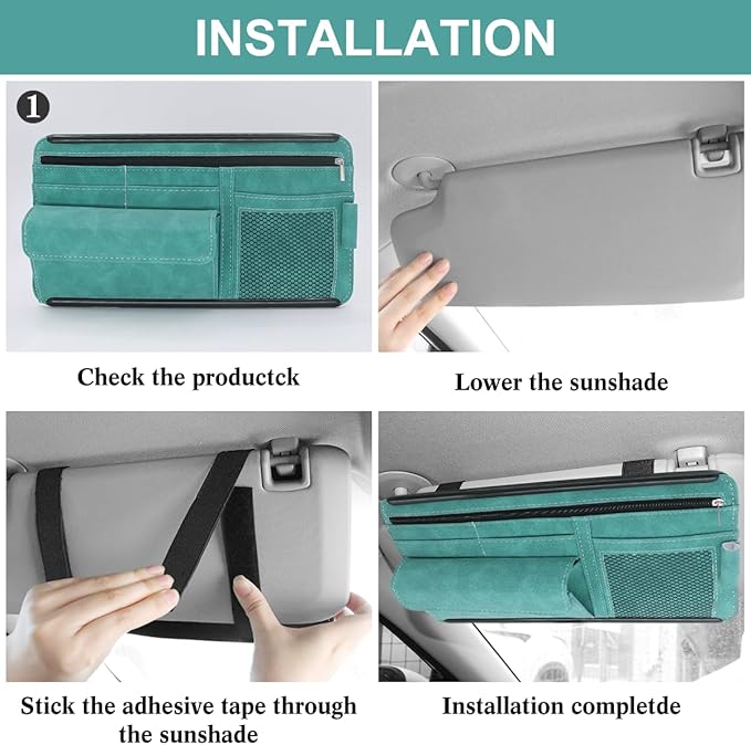 Sun Visor Organizer, Multi-Pocket Auto Visor Organizer for Car, SUV and Truck, Card Holder Glasses Holder for Car Interior Accessories Car Organizers And Storage, Blue