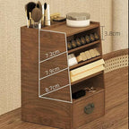 Makeup Organiser Storage Wood Makeup Organizer Box, Lipsticks Holder Rack, with Drawer and Tabletop for Storing Palettes, Bru