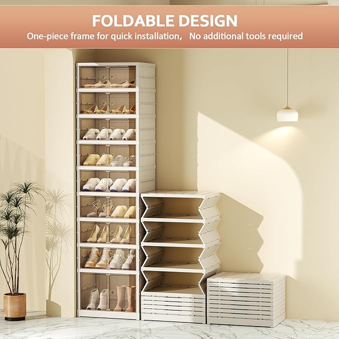 SYNCVIBE Shoe Rack Organizer for Closet Entryway 9 Tiers-18 Pairs Foldable Sneaker Storage Shoe, Collapsible Shoe Cabinet wit