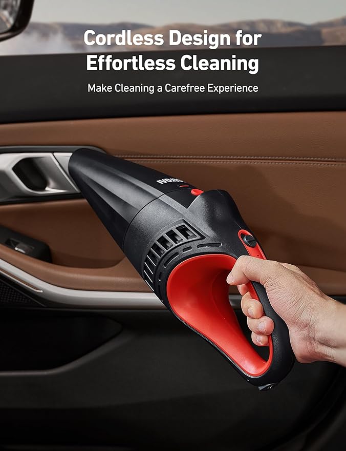 AstroAI Handheld Car Vacuum Cordless with Accessories, Portable Vacuum Cleaner with 12V DC Power, LED Light, Brush, Extended 