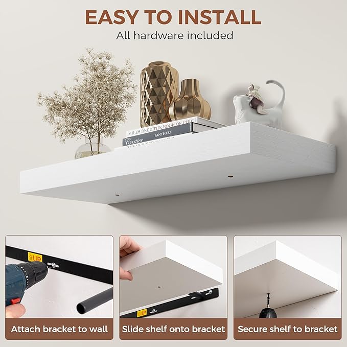 Dreamland 30 Inch White Floating Shelves for Wall,8 Inch Deep Floating Shelves,30" W x 8" D Wall Shelves for Bedroom,Living R