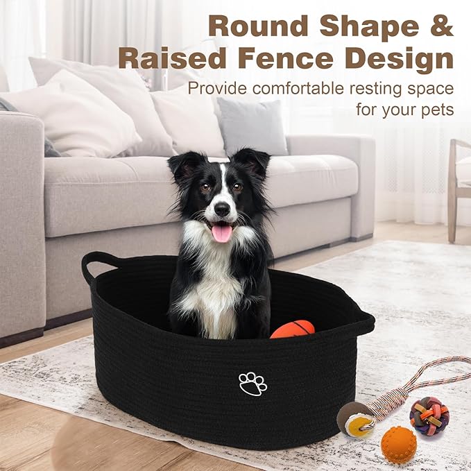 Optish Dog Toy Basket, Toy Box and Bin for Dog Cat Storage, 19.7" X 11" X 7.9" (30L) Large Woven Rope Basket for Blanket Stor