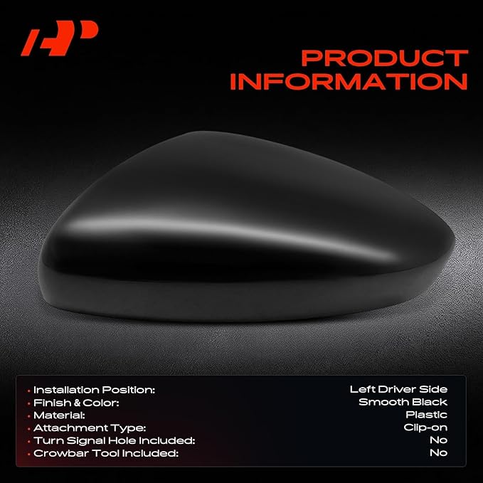 A-Premium Driver Side Rearview Mirror Cover Cap - Compatible with Honda Accord 2018 2019 2020 2021 2022 - Smooth Black, Without Turn Signal Hole