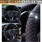 Bling Soft Leather Steering Wheel Cover, 15 Inch Colorful Rhinestones Auto Elastic Protector with Crystal Diamond for Women G