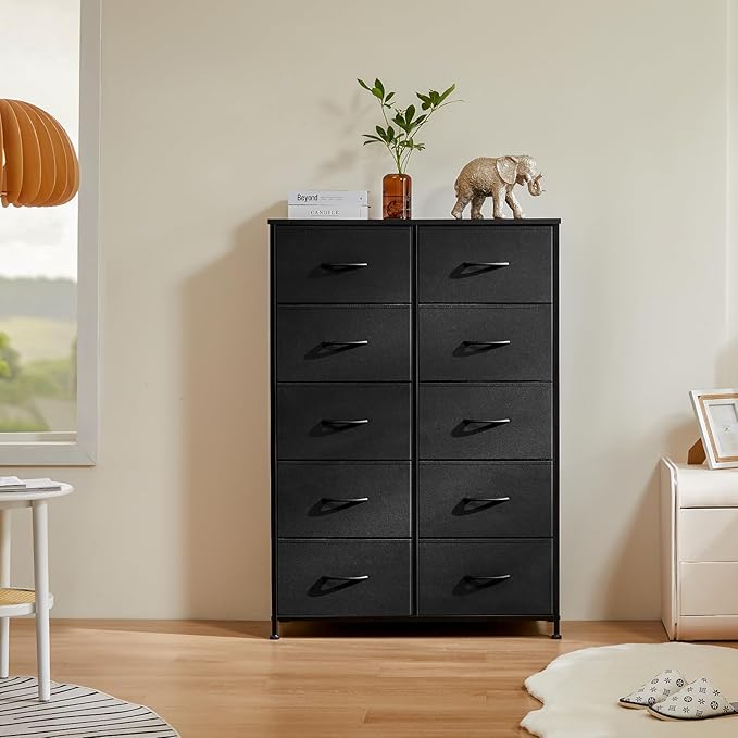 DUMOS Dresser for Bedroom, 10 Storage Drawers, Wide Fabric Closet Chests Organizer Tower Furniture with Wooden Top Metal Fram