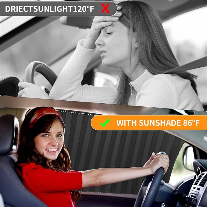 4 Pcs Car Side Window Sun Shades - Magnetic Track Blinds Curtains, Summer Sunshade Accessories, Protecting Infant Sleep Privacy (Black)