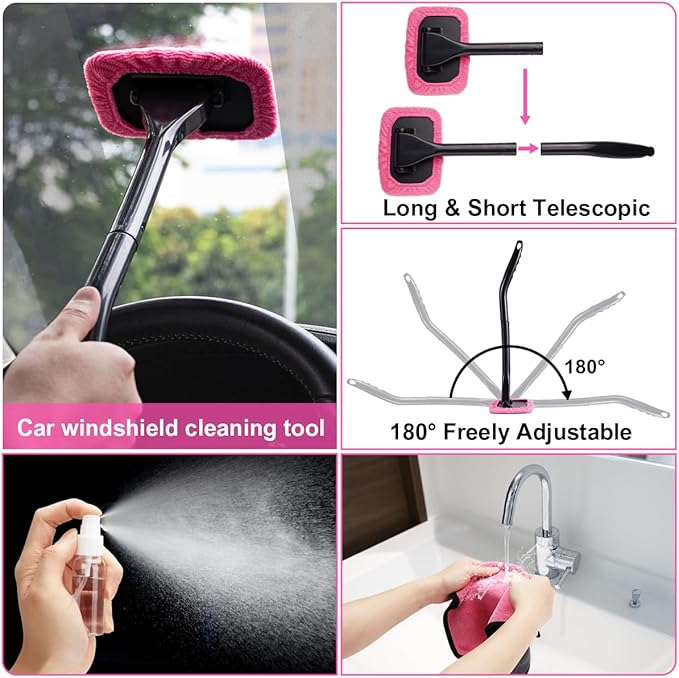 Viewsun Car Vacuum Cordless Rechargeable, 8000PA High Power Handheld Vacuum Cleaner with 17PCS Car Cleaning Kit, Pink Auto Ac