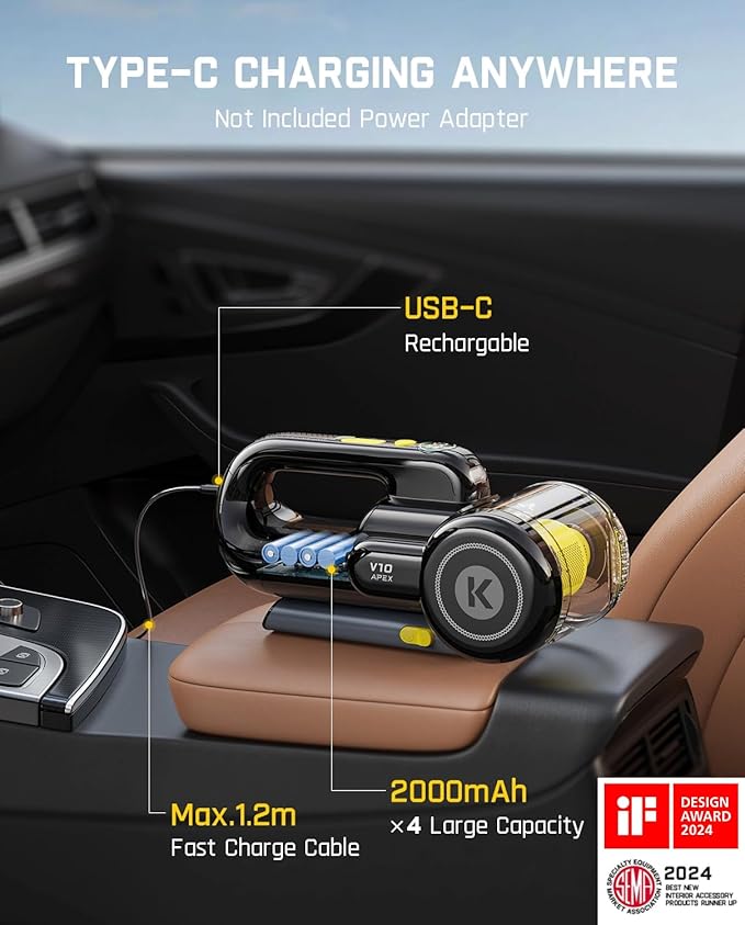 Fanttik Fold V10 APEX Pivot Cordless Car Vacuum, 17000Pa Handheld Vacuum Suction Power, Smart LED Display, Portable for Car H