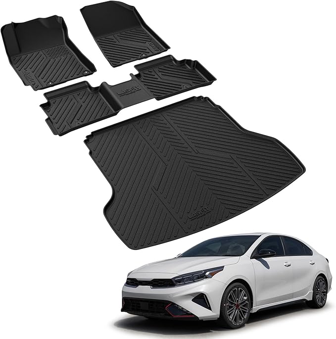 LASFIT Floor Mats & Cargo Mat for Kia Forte 2024 2023 2022 2021 2020 2019, All Weather TPE Custom Fit Floor Liners for KIA Forte 2019-2024 1st & 2nd Row Car Mats & Trunk Mat Full Set, Black