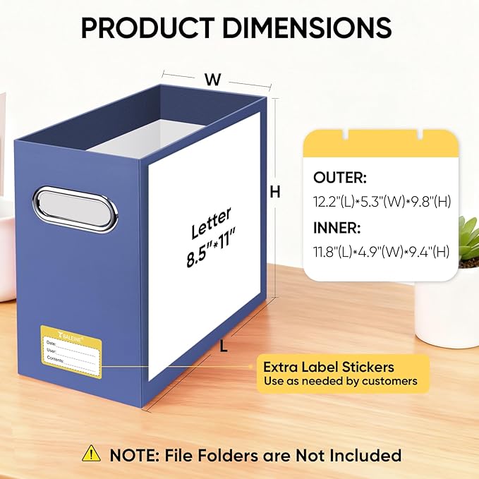 BALEINE File Organizer Box, Cardboard File Folder Organizer with Handle for Letter Size, Portable Collapsible Hanging Filing 