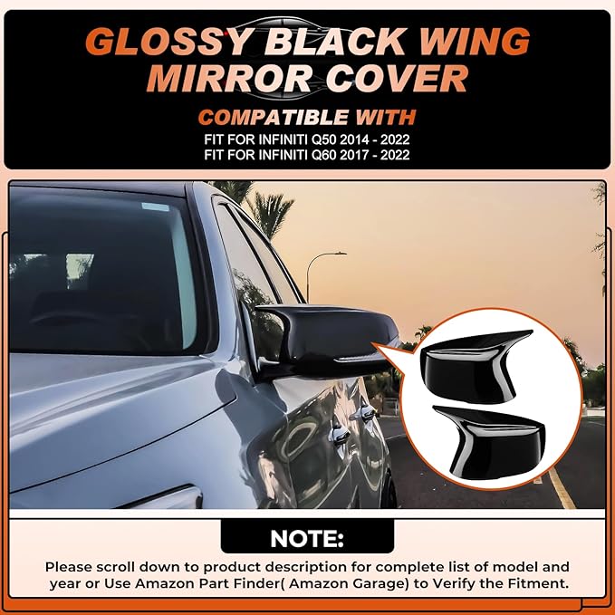 ACLONG Glossy Black Mirror Cover Caps Rearview Side Mirror Covers Fit for Infiniti Q50 2014-2022 Infiniti Q60 2017-2022 Left Driver Side Right Passenger Side-2 PCS