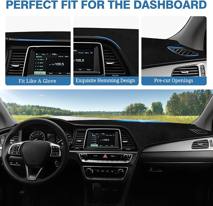 FIILINES Dash Cover for Hyundai Sonata 2015-2019, Dashboard Cover Sonata Accessories Suede Dash Cover Mat Sunshade Anti-Slip 