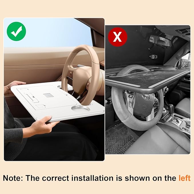 Angle Adjustable Car Steering Wheel Desk,3 in 1 Car Steering Wheel Tray,Car Laptop Mount | Car Reading Stand | Car Food Tray with Drinks Holder, Multipurpose Travel Car Accessories-White
