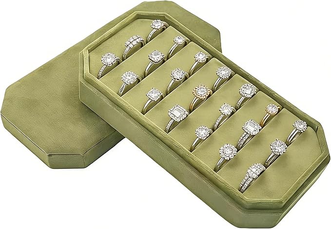 Velvet Ring Organizer Box - Ring Jewelry Box for Rings Earring, Jewelry Tray Rings holder Display Case for Girl Women (8.07"x