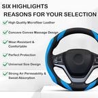 Concave Convex Massage Black Blue Microfiber Leather Steering Wheel Cover, 14.5-15 Inch Non-Slip Breathable Microfiber Car St