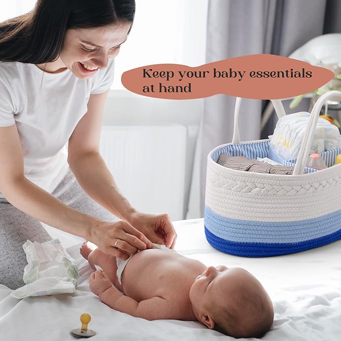 luxury little Diaper Caddy Organizer, Large Cotton Rope Nursery Baby Basket, Changing Table Organizer for Baby Diaper Storage