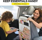 kids Leather Car Backseat Organizer with Foldable Table Tray, Car Storage Organizer with Tablet Holder, Car Seat Back Protectors Kick Mats, Travel Accessories (Beaver)