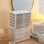 5 Drawerss Necklace Organizer Box, Tray with Clear Lid, Dustproof Velvet Necklaces Holder Storage Display Case, Gery Necklace