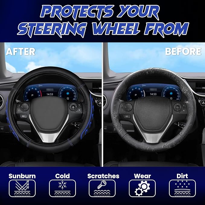 Ventilated Heart-Shaped Steering Wheel Cover with Anti-Slip Leather Grip. Compatible with Ford, Toyota, Honda, Nissan, and Ch