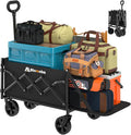 220LBS Foldable Wagon with All-Terrain Wheels, Portable Wagon Cart with Extended Tailgate, Adjustable Handle, Utility Cart for Camping, Shopping, Garden, Sports, Grocery, Black