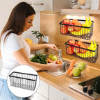 2 Pcs Fruit Basket Wire Baskets, Fruit and Veggie Storage Basket Holder for Kitchen Wall Mounted,Kitchen Organizers and Stora