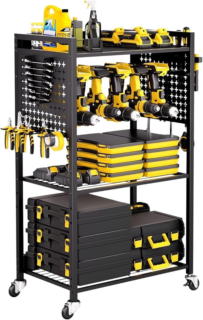 VEVOR 4-Tier Tool Organizer Cart, 150 lbs Load Capacity, Floor Stand Rolling Drill Holder and Stability Storage Rack, Heavy D