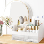 Makeup Organizer with Drawers, Cosmetic Storage for Dresser Vanity and Bathroom Countertop, Beauty Holder for Lipstick Brush,