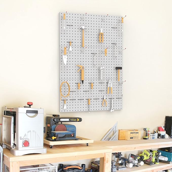 TORACK 3 PCS Metal Pegboard Panels(12x24 inch) for Wall Garage Utility Tools Storage Pegboard for Workbench, Modular Peg Boar