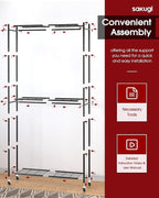 Sakugi Clothes Rack - 33.0" x 12.2" x 79.5" Clothing Rack with Shelves & Wheels, Multi-Functional Wardrobe Closet with Hooks,