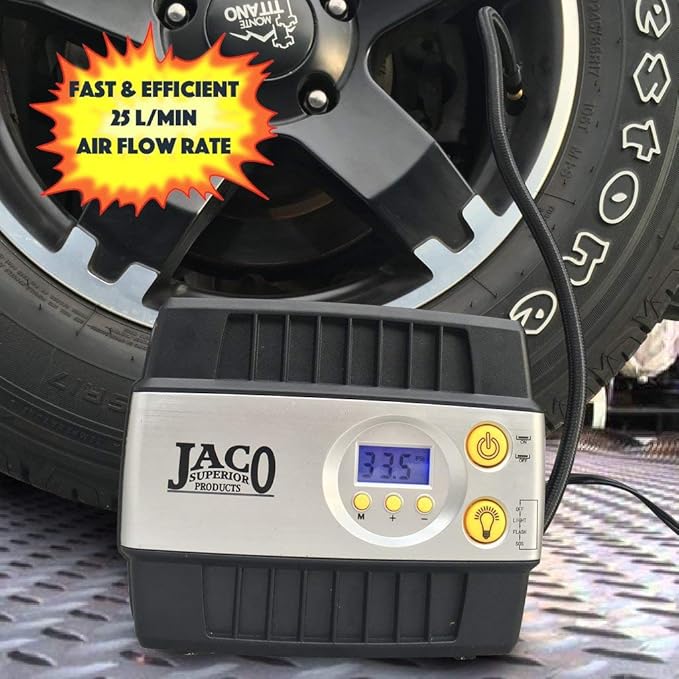 JACO SmartPro 12V Tire Inflator Air Compressor - Portable Automatic Digital Tire Pump (12-volt DC)
