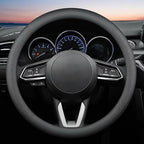 Leather Steering Wheel Cover for Chevy Silverado 1500 2500 3500, 14.5-15 inches Car Steering Wheel Cover, Black