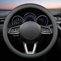 Leather Steering Wheel Cover for Honda Civic Accord CR-V, 14.5-15 inches Car Steering Wheel Cover, Black