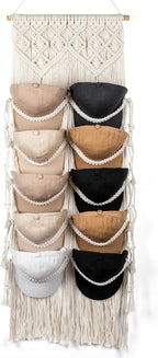 Macrame Hat Hangers for Wall Handmade Boho Baseball Cap Hanger Hand Knitting Cap Organizer Hat Holder for Wall Over Door Ball