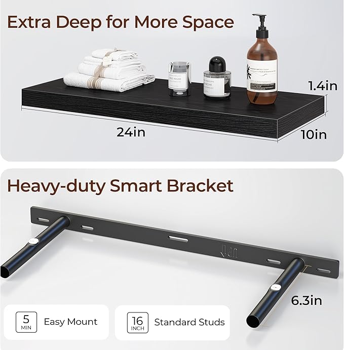Fun Memories Floating Shelves for Wall 24 Inch Set of 3, Farmhouse Floating Shelves with Invisible Heavy Duty Bracket, 10 Inc