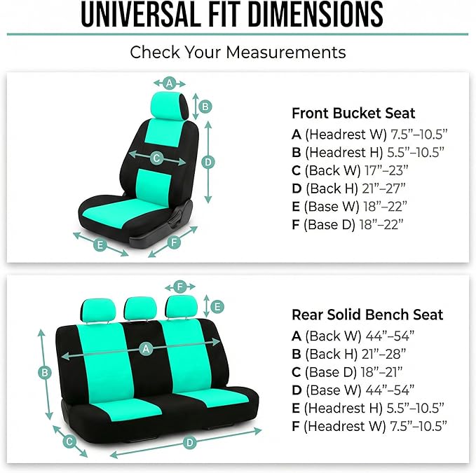 FH Group Flat Cloth Full Set Car Seat Covers Three Row 7 Seater - Universal Fit for Cars, Trucks & SUVs Mint