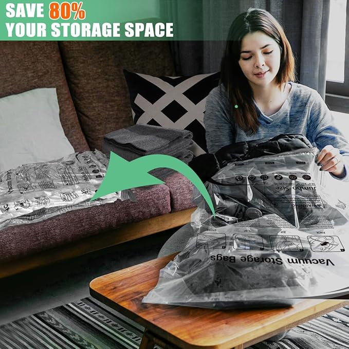 16 Pack Vacuum Storage Bags, Space Saver Bags, Compression for Comforters and Blankets, Sealer Clothes Storage with Hand Pump