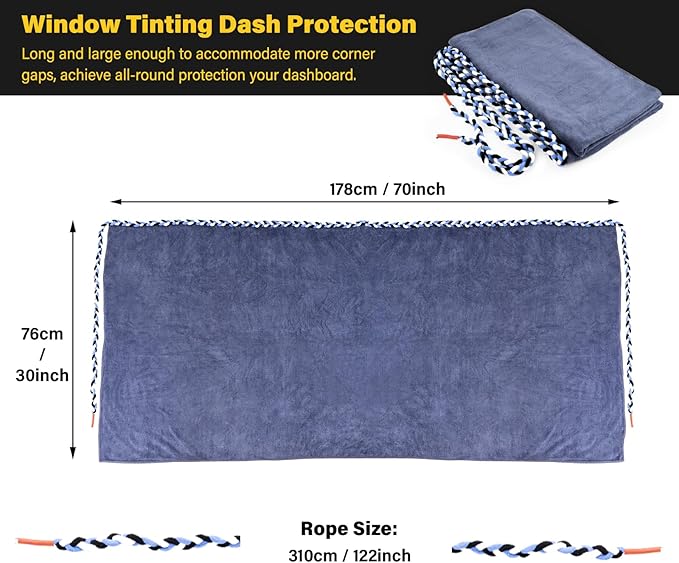 Gomake Window Tint Dash Cover Towel Absorbent Car Dashboard Protection Microfiber Towel Strand Soak Rope Car Windshield Back Window Tinting Tools with Bulldozer Squeegee Scrubber Paddle Squeegee