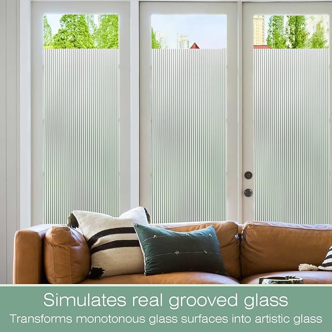 STATINT Reeded Glass Window Privacy Film 3D Decorative Frosted Non Adhesive UV Heat Blocking Day and Night Vinyl Privacy Clings for Bathroom Living Room，29.5 Inch X 13.1 Feet