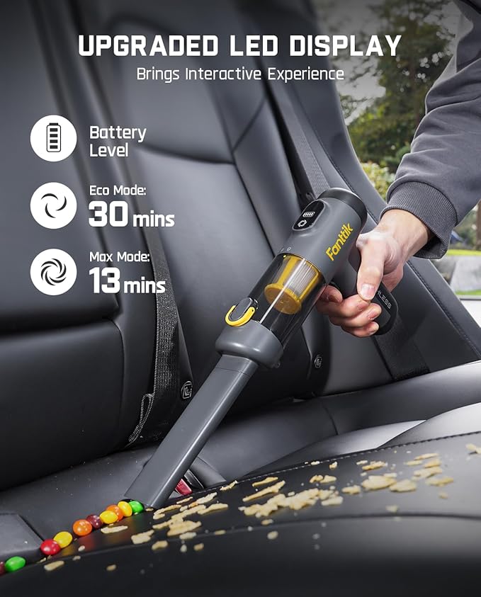 Fanttik Slim V9 Mix Car Vacuum, 4 in 1 Handheld Air Duster, 12000PA Suction Power with Smart LED Display, Cordless Portable M