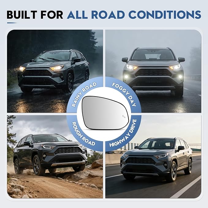 Blind Spot Mirrors for 2013-2025 RAV4, 2014-2024 4runner, 2016-2025 Tacoma, Passenger Side Mirror Replacement with Blind Spot Warning Light, Power Heated Mirrors for Anti-Fog, Durable Backing Plate