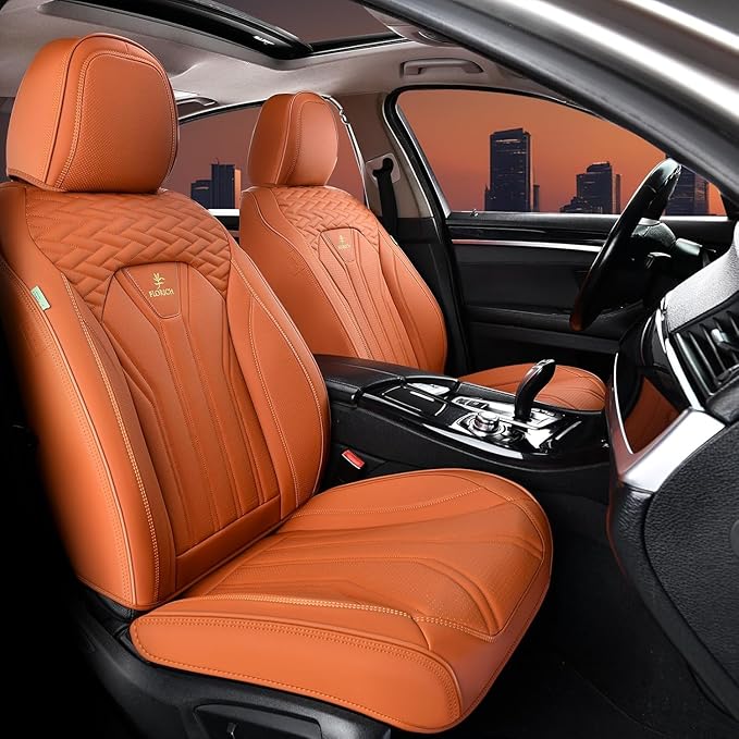 FLORICH Car Seat Covers Full Set Orange Seat Cover Front Seats and Back Leather Seat Covers for Cars Waterproof Car Seat Cush
