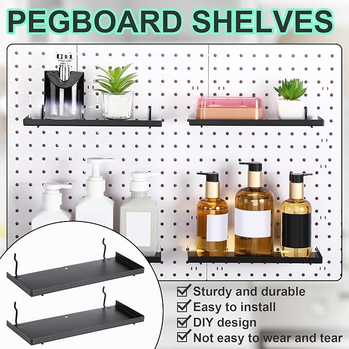 Lineshading 4 Pcs Pegboard Shelves, 10 x 4 Inch Metal Shelf Brackets Pegboard Tray Accessories Wall Organizer for Craft Room 