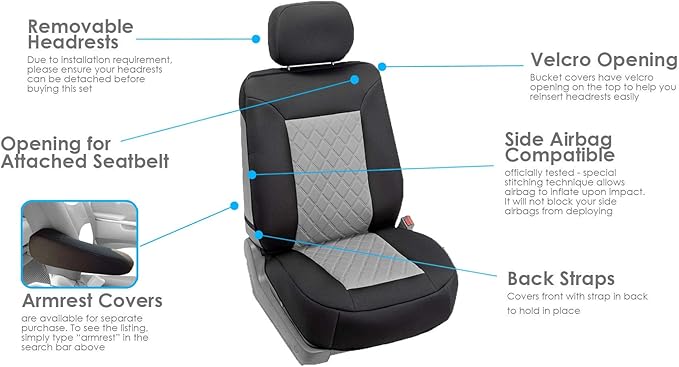 FH Group Car Seat Cover Cushion - 2 Pack Seat Covers for Cars Trucks SUV, Gray Black Neosupreme Car Seat Cushions, Waterproof