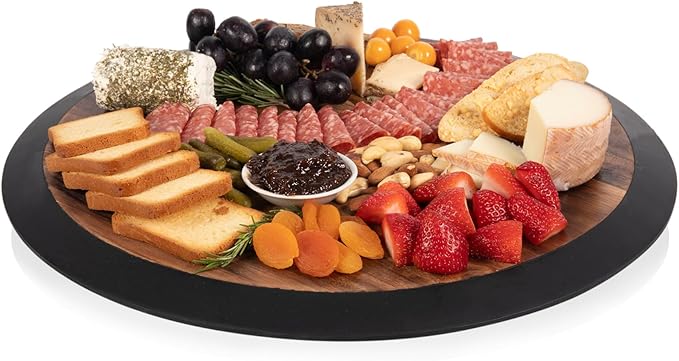 PICNIC TIME Lazy Susan Serving Tray, Wooden Turntable Round Charcuterie Board, Cheese Serving Platter, Rotating Lazy Susan Tu