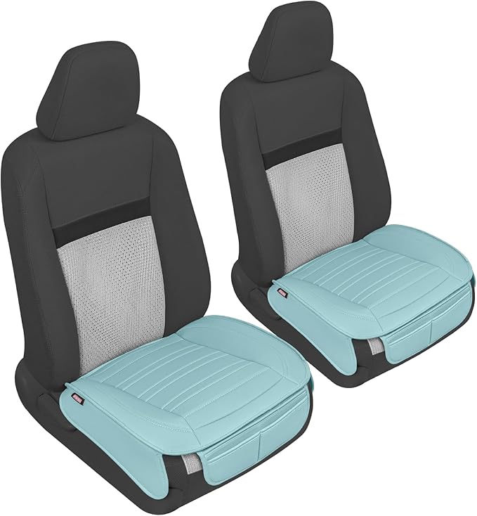 Motor Trend Seat Covers for Cars Trucks SUV, Faux Leather 2-Pack Mint Padded Car Seat Covers with Storage Pockets, Premium In
