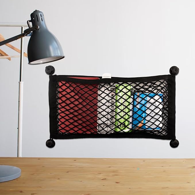 2 Pack Small Cargo Net Pocket Storage Pouch Bag 21 x 9.8 Inches RV Netting Elastic Automotive Cargo Nets with 8 Mounting