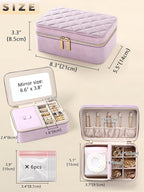 Velvet Travel Jewelry Box with Large Mirror, Double-Layer Jewelry Organizer Case for Women and Girls, Portable Storage Case w