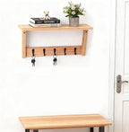 Wall Shelf with Hooks, Multi-Purpose Wooden Shelf & Metal Hooks for Home Entryway, Living Room,Office - Heavy Duty Coat Rack 