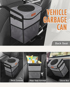 Car Trash Can with Lid, Cute Leakproof Car Trash Garbage Bag Hanging Vehicle Trash Bin Small Portable Automotive Garbage Cans Organizer for Back/Front Seat/Console(Trapezoid,Grey)